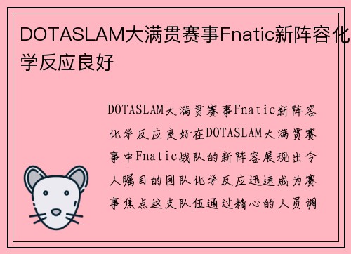 DOTASLAM大满贯赛事Fnatic新阵容化学反应良好
