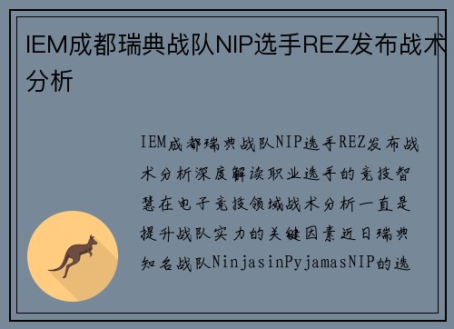 IEM成都瑞典战队NIP选手REZ发布战术分析