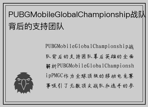 PUBGMobileGlobalChampionship战队背后的支持团队