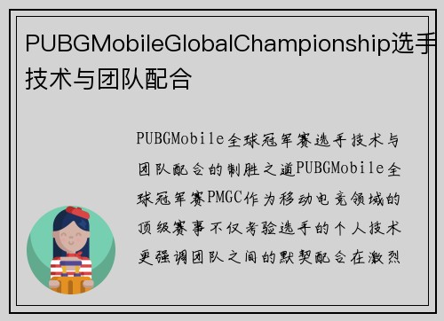 PUBGMobileGlobalChampionship选手技术与团队配合
